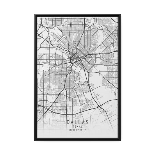 Vintage Dallas Map Canvas With Black Boarder