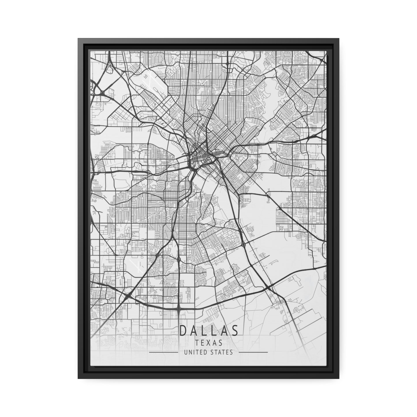 Vintage Dallas Map Canvas With Black Boarder